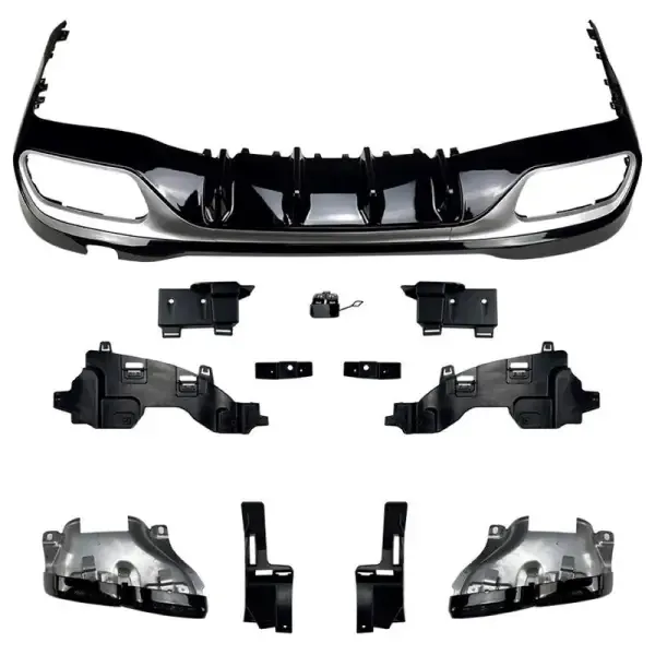 Rear Bumper Diffuser After Lip Splitter Skirts With Exhaust Tips Zst-398 Ch Chorme Tips CC-4289 Compatible With Mercedes C Class W206 2022+