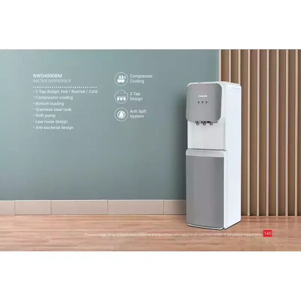 Nikai Water Dispenser 3 Taps Bottom Load With Pump NWD6000BM 3 Taps Hot Normal And Cold Compressor Cooling Steel Tank Anti Bacterial Design