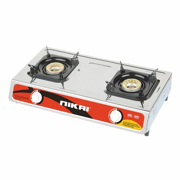 Nikai Gas Cooker 2 Burner Double Gas Burner with Auto Ignition System, Blue Flame with High Efficiency, Stainless Steel Body, Full Safety Features NG842