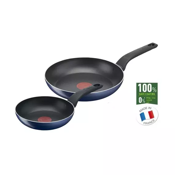 Tefal Easy Cook Frypan 20cm & 26cm Blue Color Titanium, Non Stick Thermo Signal, 100% Safe B4229153
