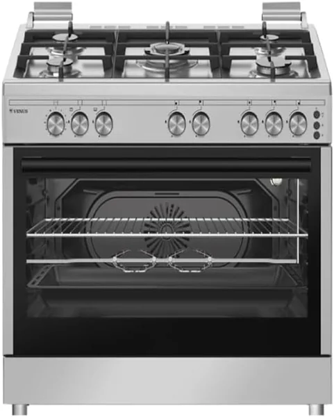 Venus 5 Gas Burners 90x60 cm, Full Gas Cooker and Oven Grill Stainless Steel Full Safety VC9065GSX