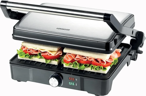 Kenwood Grill 2000W Contact Health Grill Panini Press with Variable Temperature, 3 Grill Positions for Panini, Burger, Sandwich, Pizza, Steak, Chicken, Fish, Vegetables HGM31.000SI