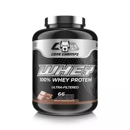 CORE CHAMPS 100% Whey Protein - Ultra-Filtered, 2.3kg Rich Chocolate Flavor, 66 Servings, 25g Protein, 5.9g BCAA, 4.8g Glutamine, Supports Muscle Building, Recovery, and Weight Loss Programs.