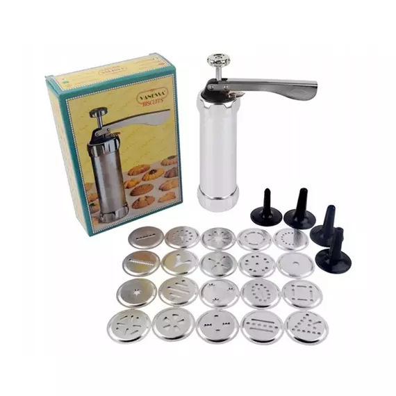 Cookie Press with Nozzles & Decorating Plates, 20 Different Types of Jalies, Murukku Maker/Bhujiya Maker/Cookies/Namkeen/Noodles/Chakali Maker/Sev Maker/Farsan Maker/Gathiya Maker