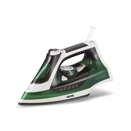 Solstar Steam Iron 2500W with Water Spray, Adjustable Continuous Steam, Non Stick Sole Plate, 360° Pivoting Cord 280ml Green/Black IS1168A-GRBSS