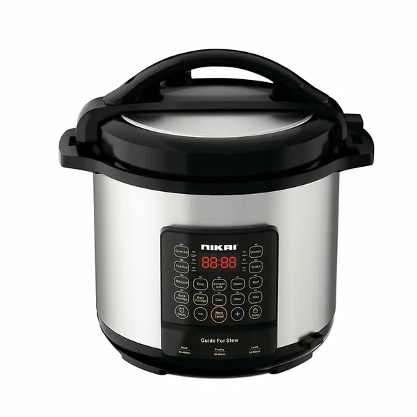 Nikai Electric Pressure Cooker 8L 1300W Digital Pressure Cooker Multiple Safety Protections SS Wrapped Body Aluminum Nonstick Pot Silver & Black NEP882DX