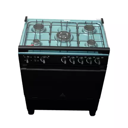 Delta Gas Cookers 80x55cm Gas Oven & Grill 5 Gas Burner Black Silver Steel DGC50B