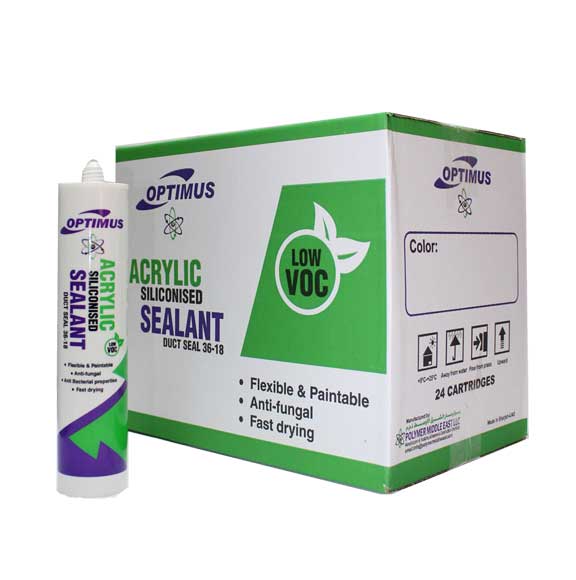 Optimus Acrylic Siliconized Sealant, Flexible & Paintable, Anti-Bacterial Anti-Fungal DUCT SEAL 36-18