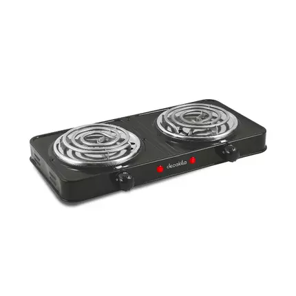 Decakila Coil Plate Double 2000W 2 Burner Plate 5 Heat Setting Stainless Burner Cap Light Indicator - Auto-Thermostat Control KECC002B