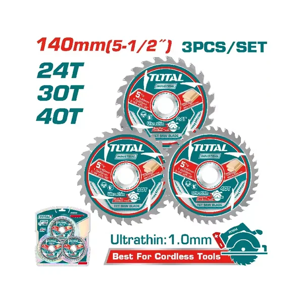 Total Ultra-thin TCT Circular Saw Blade Set 140mm, Wood Cutting TAC236140 (Pack of 3pcs)