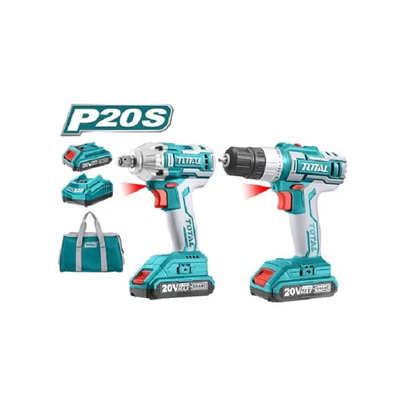 Total Drill Machine & Impact Wrench Cordless Li-Ion 2pc Combo Kit TCKLI2007