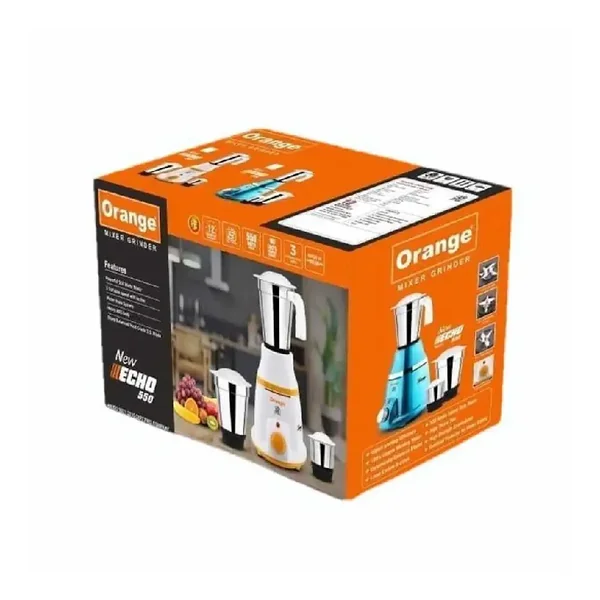 Orange Mixer Grinder 550W with 3pcs Stainless Steel Jars NEW ECO