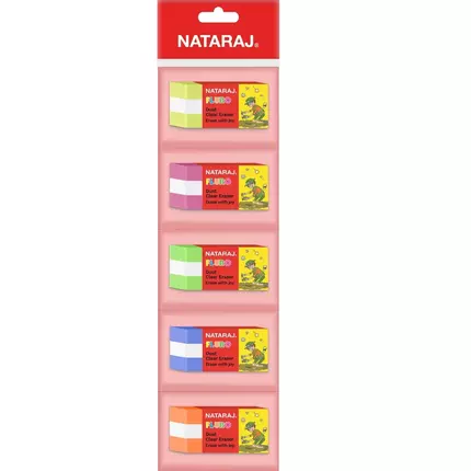 Nataraj Eraser Fluro Clear Dust Assorted Colours 5pcs P06680