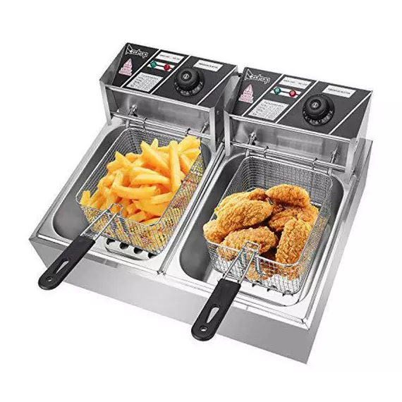 Generic Commercial Countertop Fryer Double Electric 12L (6L x 2 Baskets) Stainless Steel