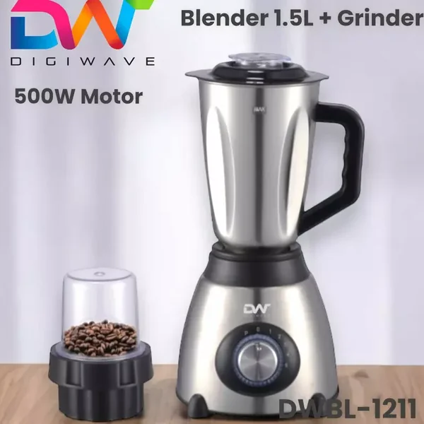 Digiwave Blender 1.5L Jar and Small Dry Mill 500W Stainless Steel DWBL-1211