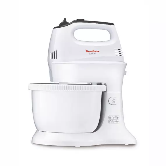 Moulinex Quickmix Hand Mixer with Bowl 350W 3.5L 5 Speeds 2 Attachments White HM311127