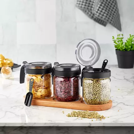 Hane Spice Jar 425ml x 3pcs Set Bergen Wooden Stand HN2936