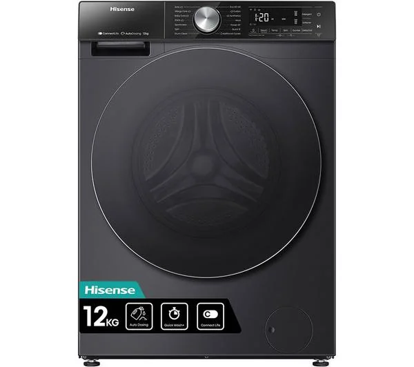 Hisense 12KG Washing Machine, Front Load Auto Dosing, Auto Wash, Steam Wash Titanium WF5S1245BB