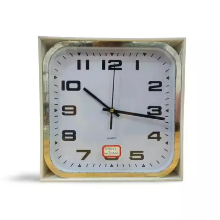 Generic High Quality Fashionable/Elegant Design Medium Size Battery Operated Square Shaped Analog Silent Quartz Wall Clock Silver Outer Rim