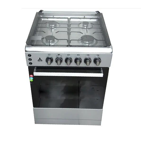 Delta Cookers 60x60 Gas Oven & Grill 4 Gas Burner Glass Lid Tanzania (Inox, DGC-6040.I)