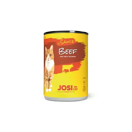 JosiCat Beef in Sauce 415g, Fine Wet Food in Sauce with Beef for Adult Cats (E-EX)