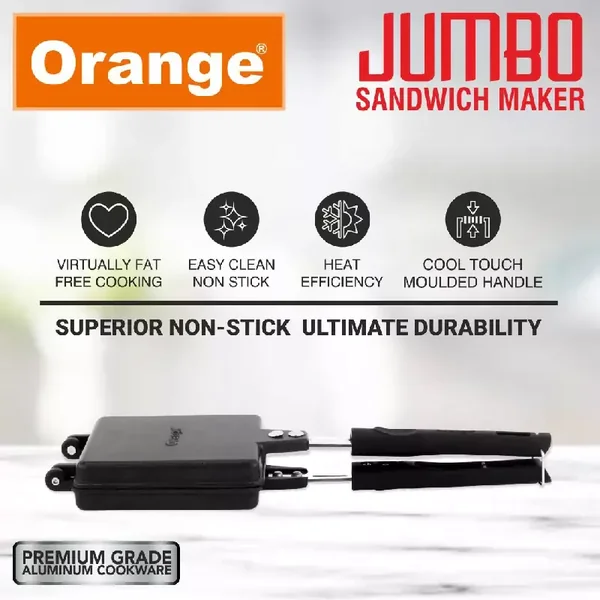 Orange Jumbo Sandwich Toaster, Non-Stick + Granite Coating ONSC081