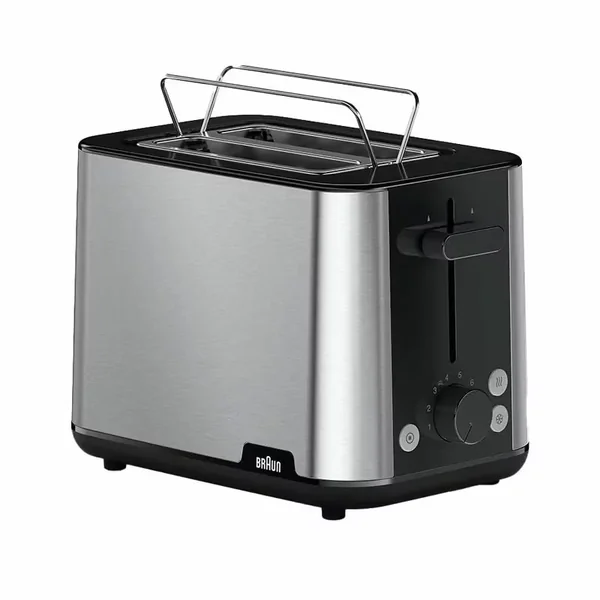 Braun Toaster 900W PurShine with 2 Slots, 8 Toast Levels, Pull Out Tray, Bread Lifter, Bun Warmer, Stainless Steel HT101BI-HT1510BK