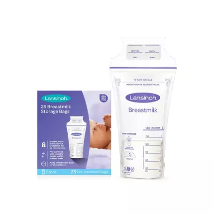 Lansinoh HPA Breastmilk Storage Bags 180ml, Pre Sterilized & Spill Proof, 25pcs