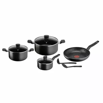 Tefal Dark Stone Cookware Set 9PCS Non Stick Thermo Signal 100% Safe Coating Cookware, Heat Indicator, Ergonomic Handles, Glass Lid B491S985