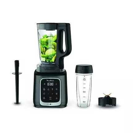 Moulinex Blender 2.6L Tritan Blender Jar with 2 Mills, 1600W, Razor Sharp 6 Blades, Infinity Mix, Digital Touch Control with 5 Automatic Programs, 10 Speed Settings, On the Go Bottle LM91HD27