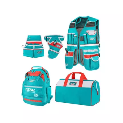 Total 5pcs Tools Bag Set with Tool Backpack, Bag, Pouch, Vest & Drill Holster TOS23090