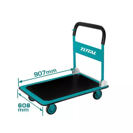 Total Foldable Platform Hand Truck 300Kgs 907x608mm with Steel Handle, 5"PU Wheel, Non-Slip PVC Mat THTHP13002