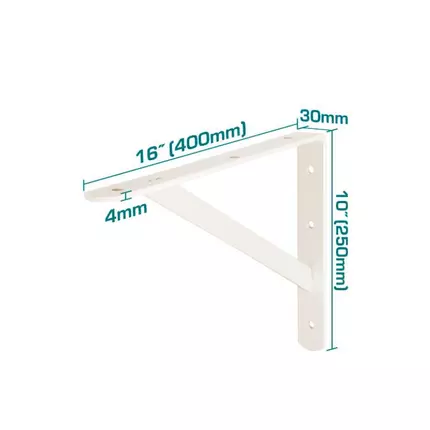 Total Heavy Duty Shelf Bracket 10x16" with 6 Attachment Points, White THDSB1016
