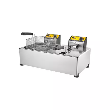 Remta Electric Deep Fryer Double Chamber 8+8L 6000W with Thermostat Fire Safety, Removable Oil Tank, SS Body & Lid R102