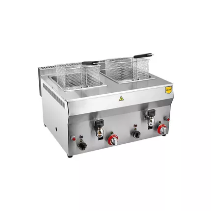 Remta Double Gas Faucet Fryer 8+8L 12kW with Oil Drain Tap,  Automatic Thermostat, SS Body, CE Certified R113CEZ