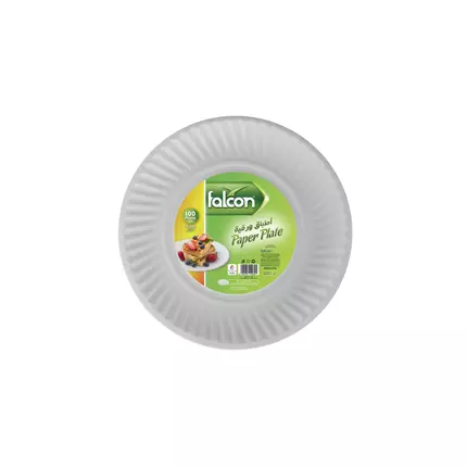 Falcon Paper Plate 9" White 100'S Pack (Pack of 12)
