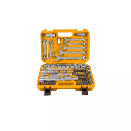 Ingco 82pcs 1/4" &1/2" Socket Set with Cr-V Steel Material, Three Color Soft Handle HKTS42802