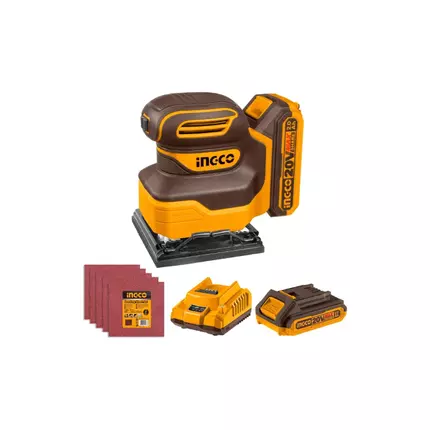 Ingco Cordless Sheet Sander 20V with Battery & Charger, 5pcs Sand Paper CSHSLI20141