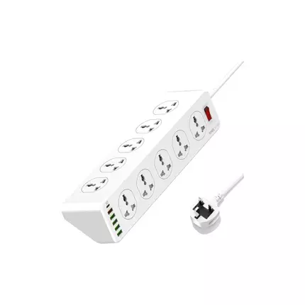 Lightwave Power Extension Socket with 3 Pin 10 Way, 6 USB Fast Charging Port, 2 Meter LW-EXT-106U