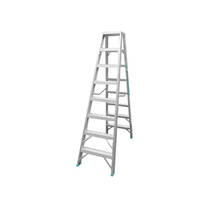 Total Double Sided Folding Ladder Aluminium 2 x 8 Steps, Easily Foldable for Space Saving Storage, Oxidation THLAD01081