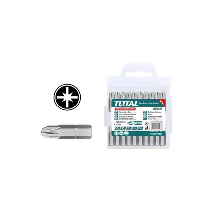 Total Screw Driver Bit Set PZ2 25mm, Magnetic, S2 Nickel Plated 20pcs Set TAC16PZ213