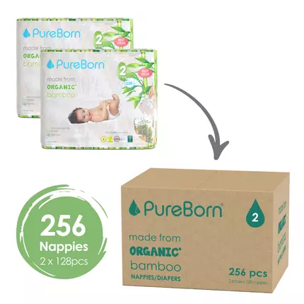 Pure Born Nappies Size 2 Master, 3-6kg, 1-4 Months (Pack of 256pcs)