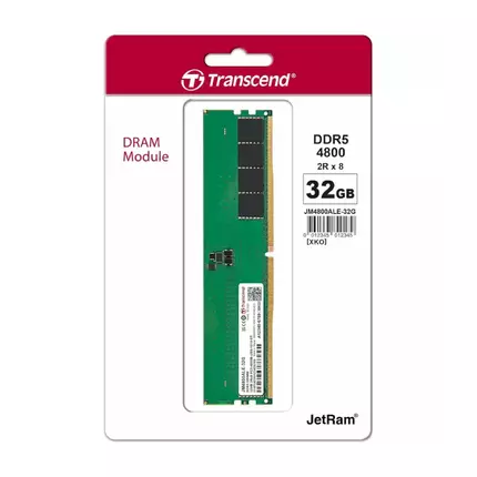 Transcend Desktop Memory Module - 32GB RAM DDR5 4800, U-DIMM, 2Rx8 Configuration, 1.1V, JM4800ALE-32G.