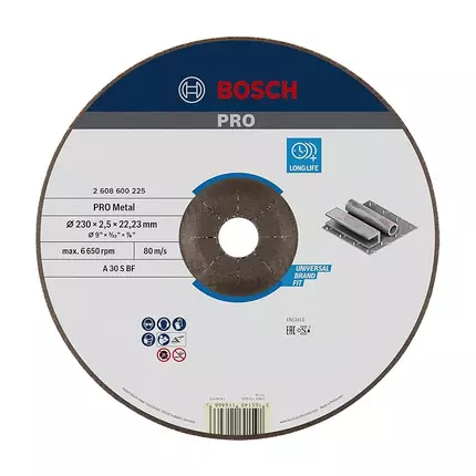 Bosch Metal Cutting Disc With Depressed Centre 230 MM, 22,23 MM, 2.5 MM (2608600225)
