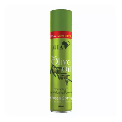 HIA Heart In Africa Olive Oil Sheen Spray, Achieve Healthy Hair with Silky Sheen and Non-Greasy Finish, 300ml.
