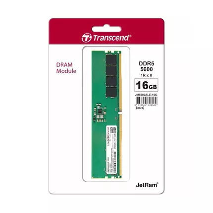 Transcend Desktop Memory Module - 16GB RAM DDR5 5600, U-DIMM, 1Rx8 Configuration, 1.1V, JM5600ALE-16G.