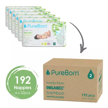 Pure Born Nappies Size 2 Single, 3-6kg, 1-4 Months (Pack of 192pcs) ..