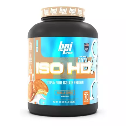 BPI Sports ISO HD 100% Isolate Protein 2.17 KG 70 Servings 25G Protein Per Soop Vanilla Cookie Flavour