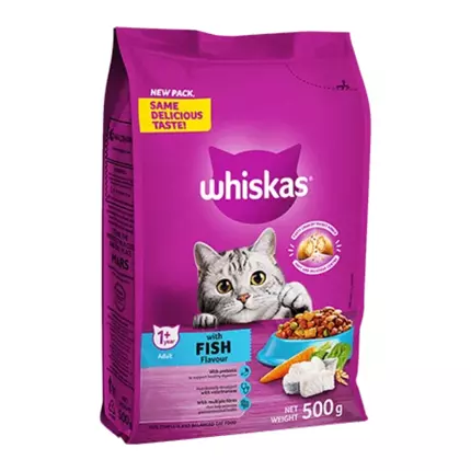 Whiskas Dry Adult Cat Food Fish 500g (Pack of 20Pcs) JDD017386