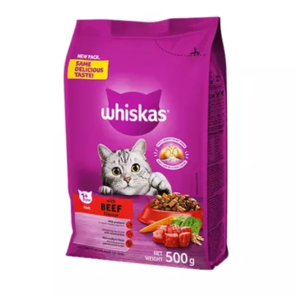 Whiskas Dry Adult Cat Food Beef 500g (Pack of 20Pcs) JDD017387
